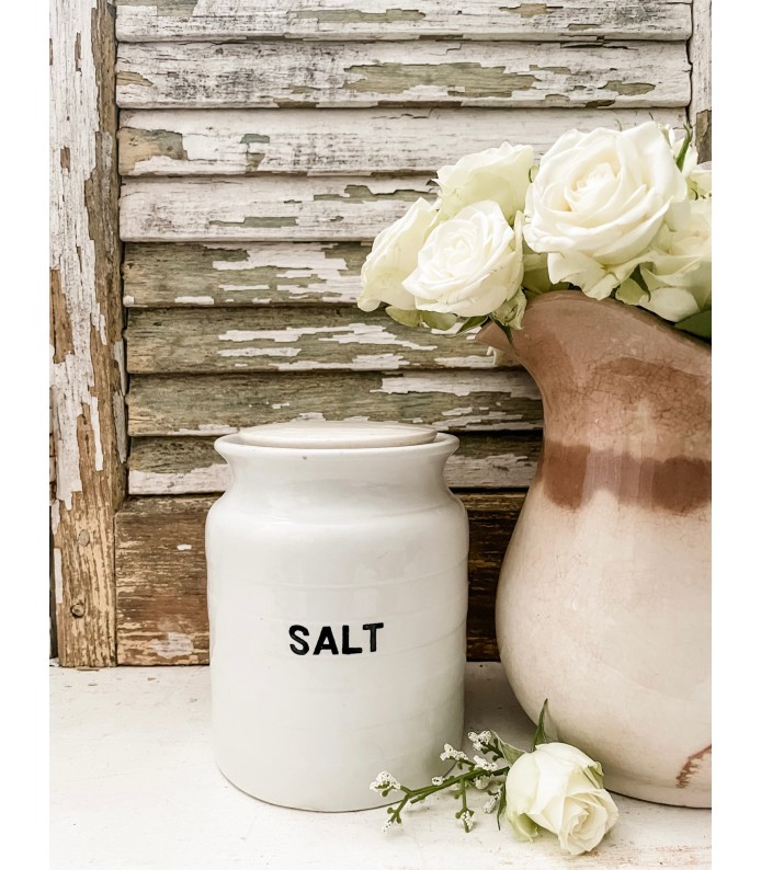  Antique English Rare, Ironstone Banded SALT Crock w/ Lid